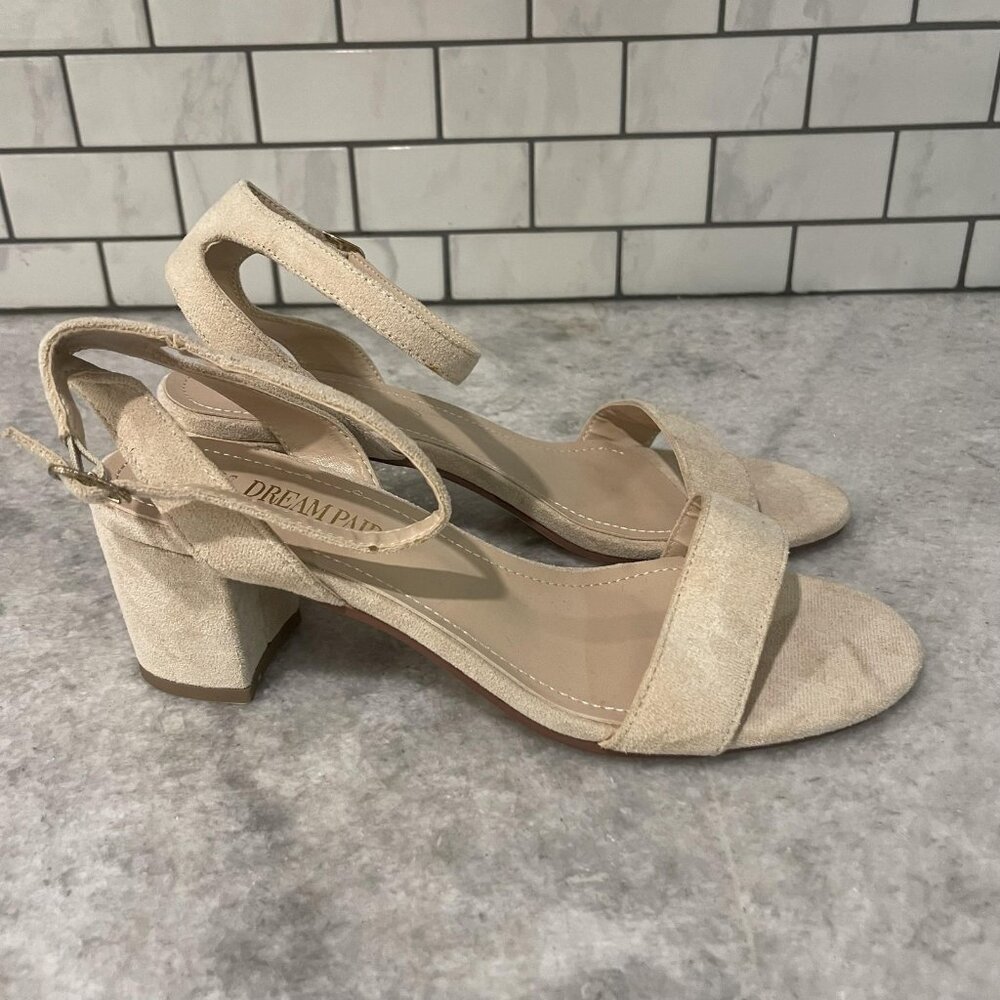 Dream Pairs Sandals Womens Size 9 Beige Suede Slingback Block Heel Carnival